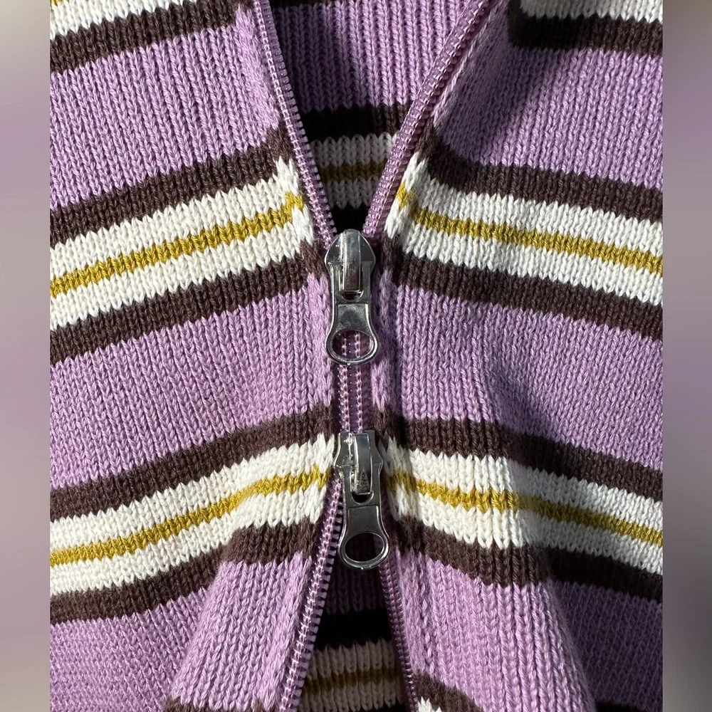 Kendall & Kylie Cropped Striped Double Zipper Hooded Sweater Size S - Picture 5 of 7